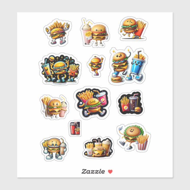 Cheeseburger Fries Drink Milkshake  Sticker (Sheet)