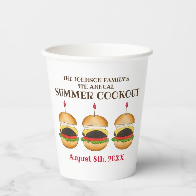 Cheeseburger Hamburger Burger Picnic Barbecue BBQ Paper Cups (Front)