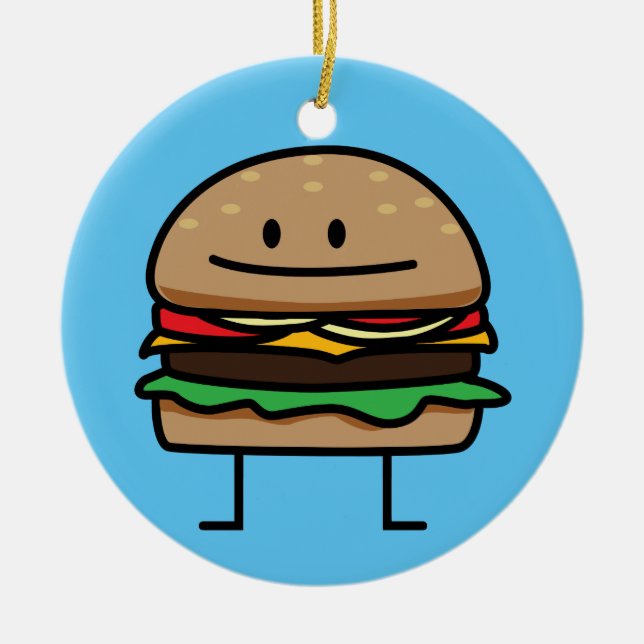Cheeseburger Hamburger ground meat Beef cheese bun Ceramic Ornament (Front)