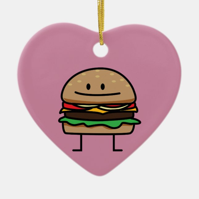 Cheeseburger Hamburger ground meat Beef cheese bun Ceramic Ornament (Front)