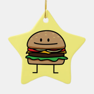 Cheeseburger Hamburger ground meat Beef cheese bun Ceramic Ornament