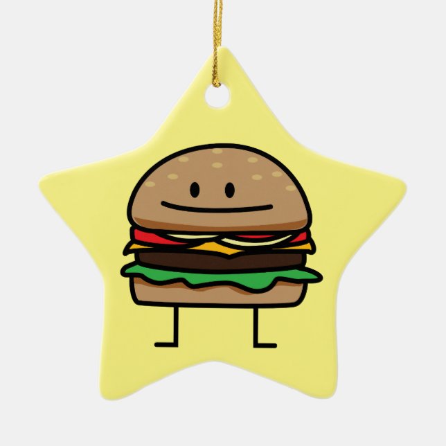 Cheeseburger Hamburger ground meat Beef cheese bun Ceramic Ornament (Front)