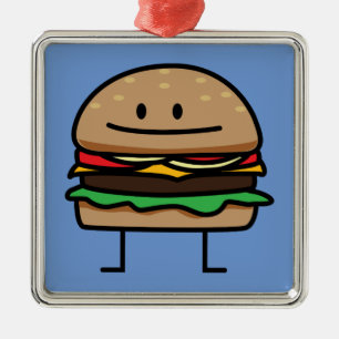 Cheeseburger Hamburger ground meat Beef cheese bun Metal Ornament