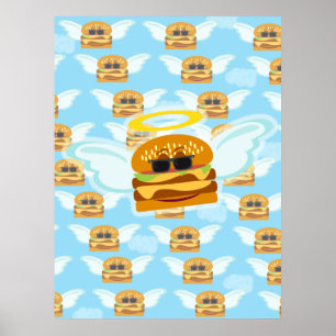 Cheeseburger Heaven Fun Flying Food Art Poster