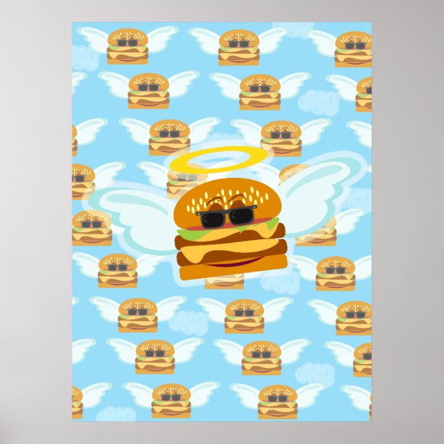 Cheeseburger Heaven Fun Flying Food Art Poster (Front)
