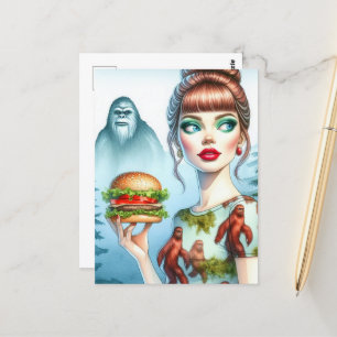 Cheeseburger in the Forest With Sasquatch Postcard
