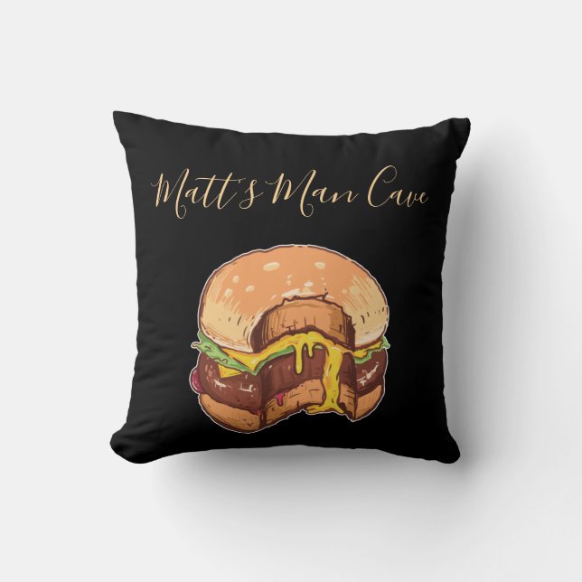 Cheeseburger Man Cave Throw Pillow (Front)