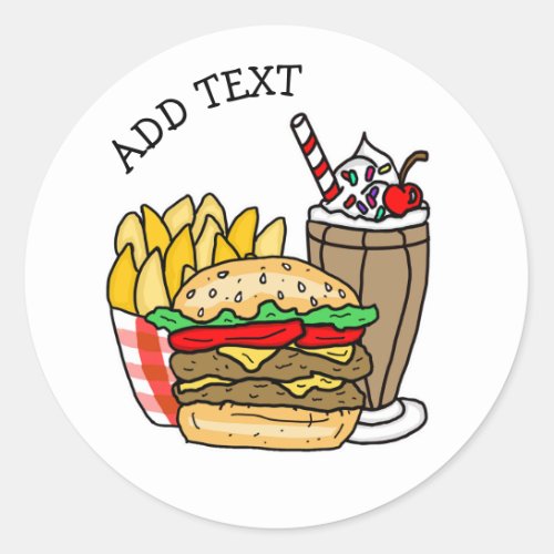 Cheeseburger Milkshake and Fries  Classic Round S Classic Round Sticker