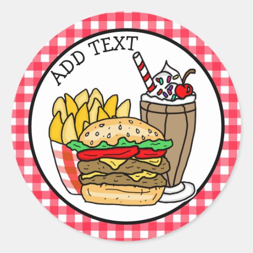 Cheeseburger Milkshake and Fries  Classic Round S Classic Round Sticker