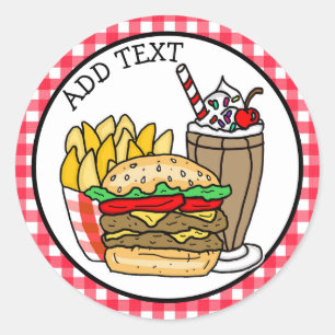 Cheeseburger, Milkshake and Fries  Classic Round S Sticker