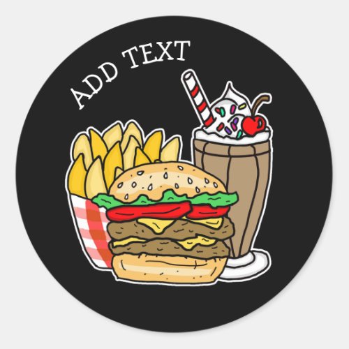 Cheeseburger Milkshake and Fries  Classic Round Sticker