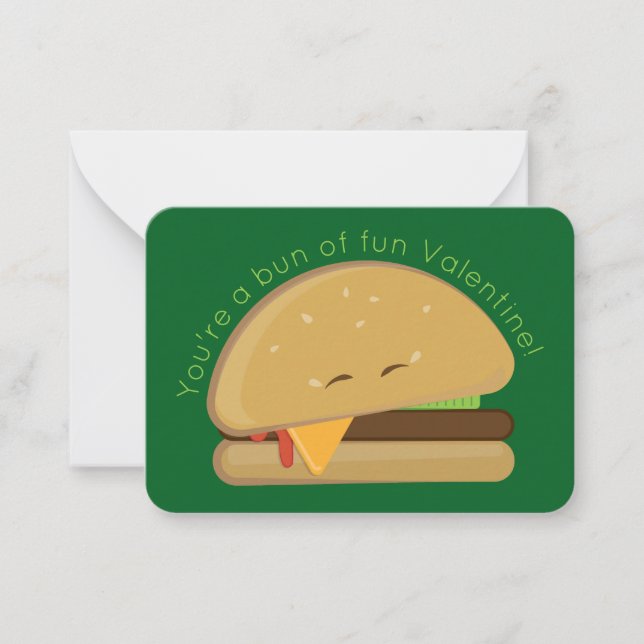 Cheeseburger Mini Kid's Valentine's Day Card Green (Front)