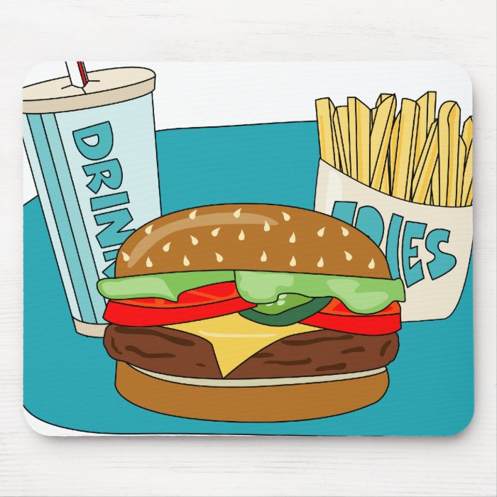 Cheeseburger Mouse Pad with Fries and Drink
