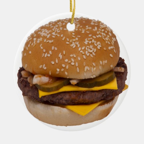 Cheeseburger On Sesame Seed Bun Ceramic Ornament
