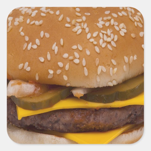 Cheeseburger On Sesame Seed Bun Square Sticker (Front)