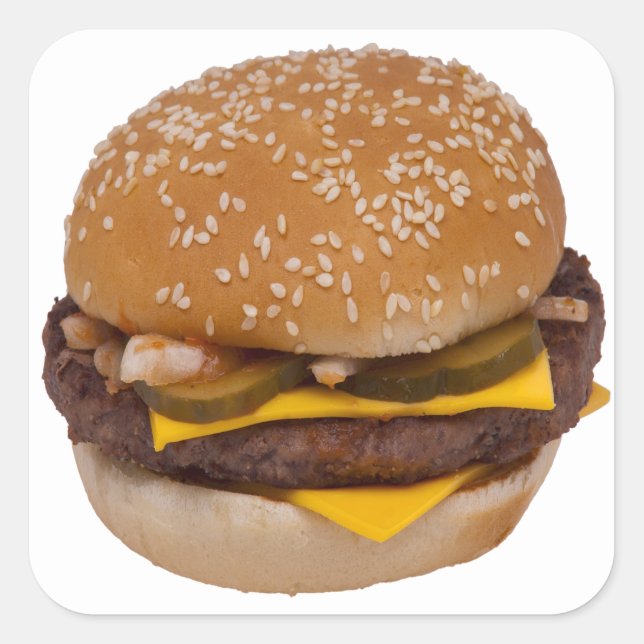 Cheeseburger On Sesame Seed Bun Square Sticker (Front)