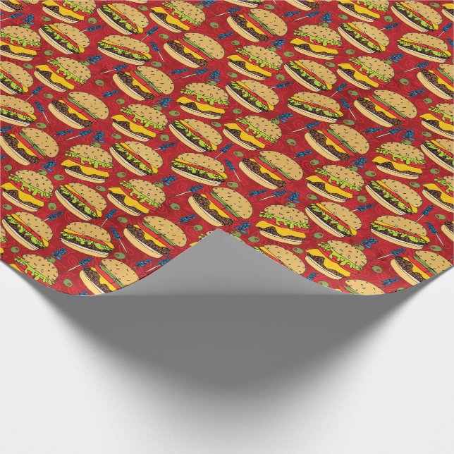 Cheeseburger Pattern Red Wrapping Paper (Corner)