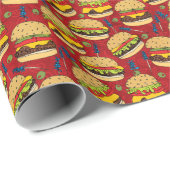 Cheeseburger Pattern Red Wrapping Paper (Roll Corner)