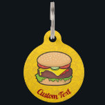 Cheeseburger Pet ID Tag<br><div class="desc">Cheeseburger cartoon illustration. Junk food outline icons yellow pattern background. Custom text on both sides.</div>