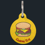 Cheeseburger Pet ID Tag<br><div class="desc">Cheeseburger cartoon illustration. Junk food outline icons yellow pattern background. Custom text on both sides.</div>