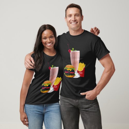 Cheeseburger Shake Fries Retro Diner Food Unisex T_Shirt