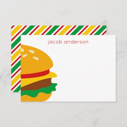 Cheeseburger Striped Personalized Note Cards