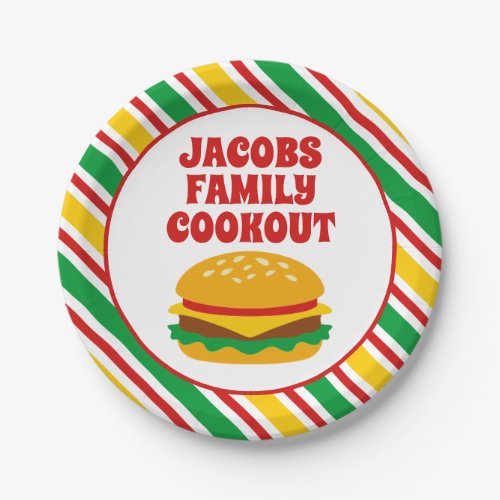 Cheeseburger Striped Personalized Party Plates