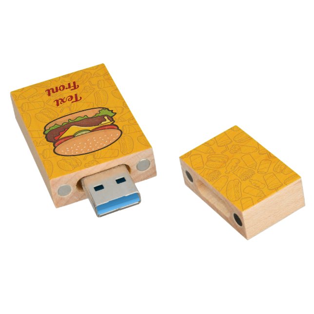 Cheeseburger Wood USB Flash Drive (Angled)