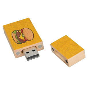 Cheeseburger Wood USB Flash Drive