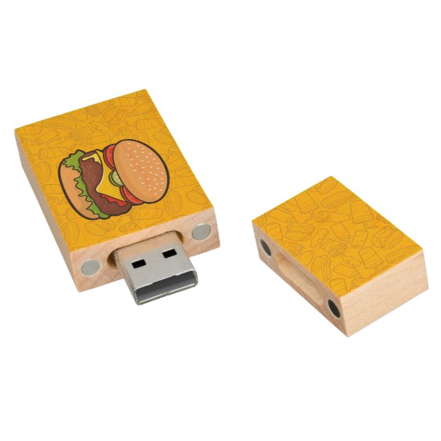 Cheeseburger Wood USB Flash Drive (Angled)