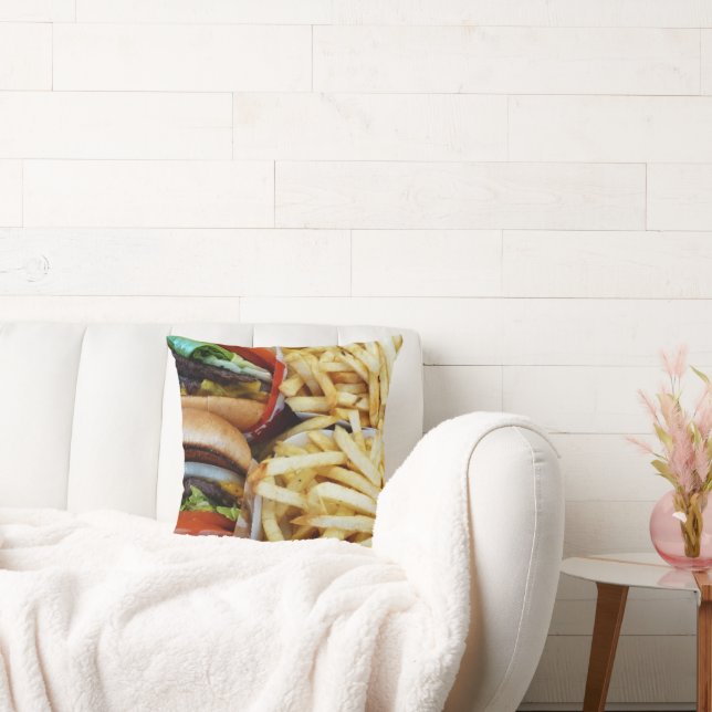 Cheeseburgers and Fries Throw Pillow (Couch)