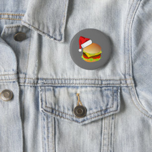 Cheeseburgers Hamburger Santa Hat Matching Xmas Button