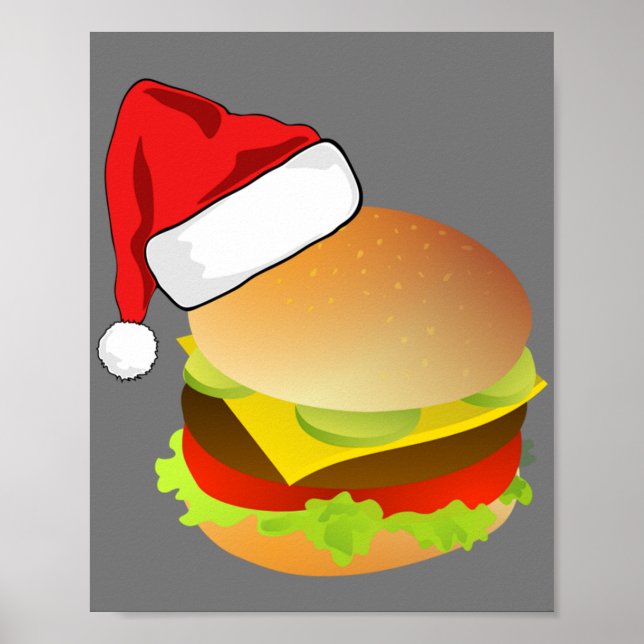 Cheeseburgers Hamburger Santa Hat Matching Xmas Poster (Front)