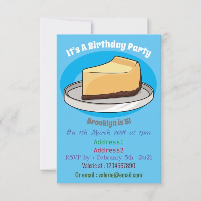 Cheesecake cartoon illustration invitation (Front)