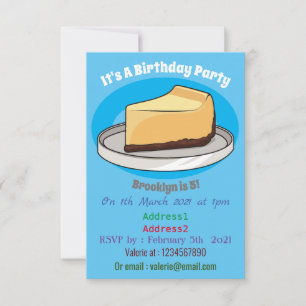 Cheesecake cartoon illustration invitation