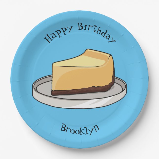 Cheesecake cartoon illustration paper plates (Front)