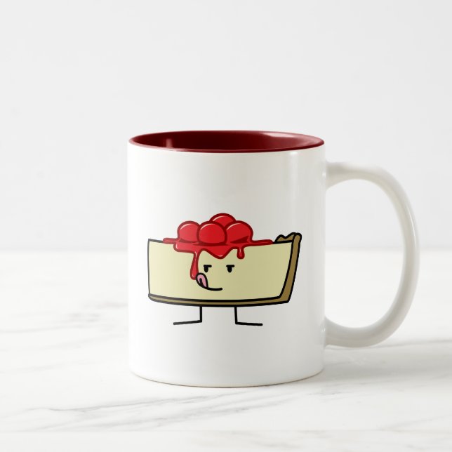 Cheesecake licking cherries topping pie crust Two-Tone coffee mug (Right)