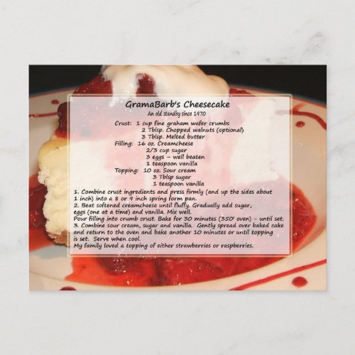 Cheesecake Recipe Postcard