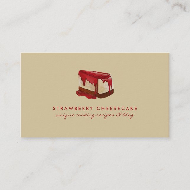 Cheesecake Strawberry Pastry Dessert Salon Business Card (Front)
