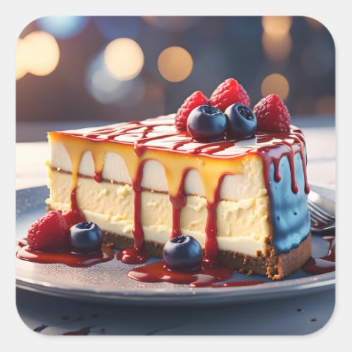 Cheesecake with berries square sticker