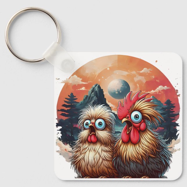 "Cheesy Chicken Mountain" Aluminum Keychain (Front)