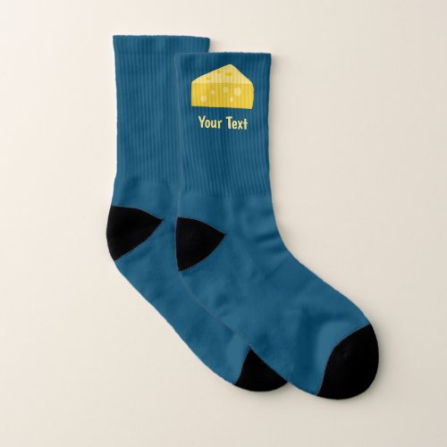 Cheesy feet Toon cheese on teal blue  any color Socks