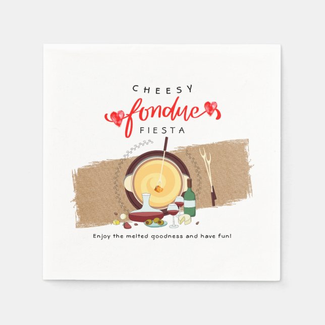 Cheesy Fondue Fiesta Hearts Pot Wine Fondue Party Napkins (Front)
