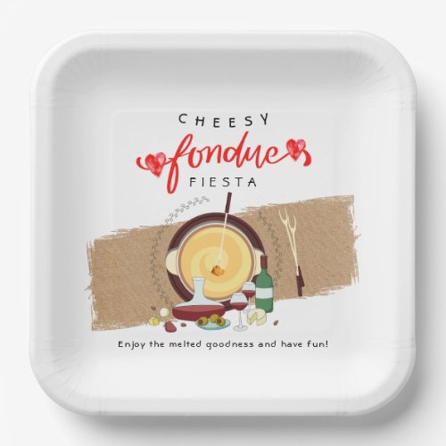 Cheesy Fondue Fiesta Hearts Pot Wine Fondue Party Paper Plates