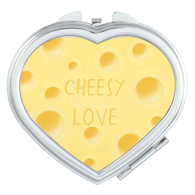 "Cheesy Love" Adorable Customizable Cheese Heart Compact Mirror (Front)