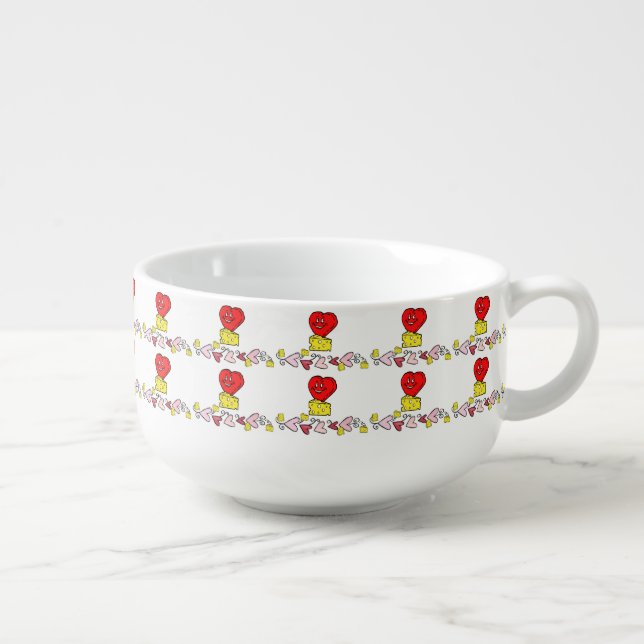 Cheesy Love Red Hearts Soup Mug (Left)