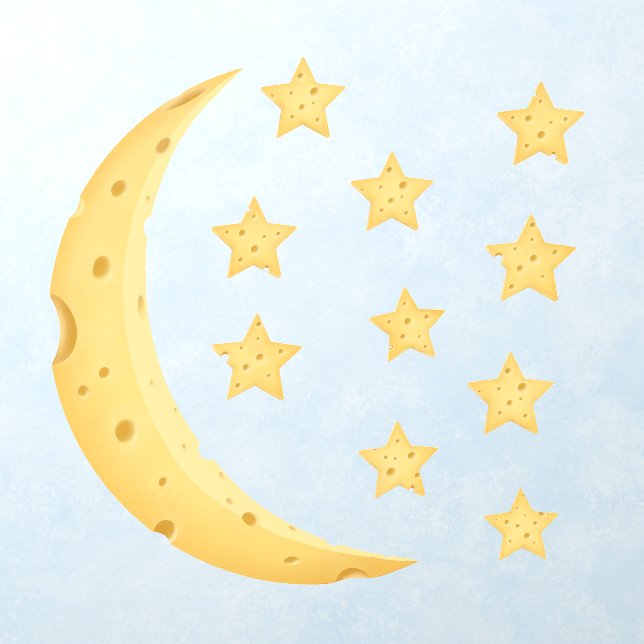 Cheesy Moon & 10 Stars Fanciful Kids & Baby Room Wall Decal (Insitu 1)