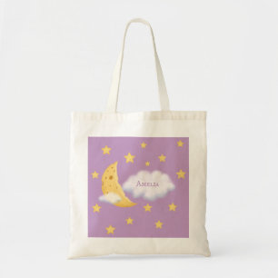 Cheesy Moon & Stars Fluffy Cloud custom name lilac Tote Bag