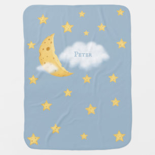 Cheesy Moon & Stars Personalized Fluffy Cloud Blue Baby Blanket