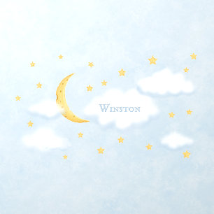 Cheesy Moon & Stars Personalized Fluffy Cloud Kids Wall Decal